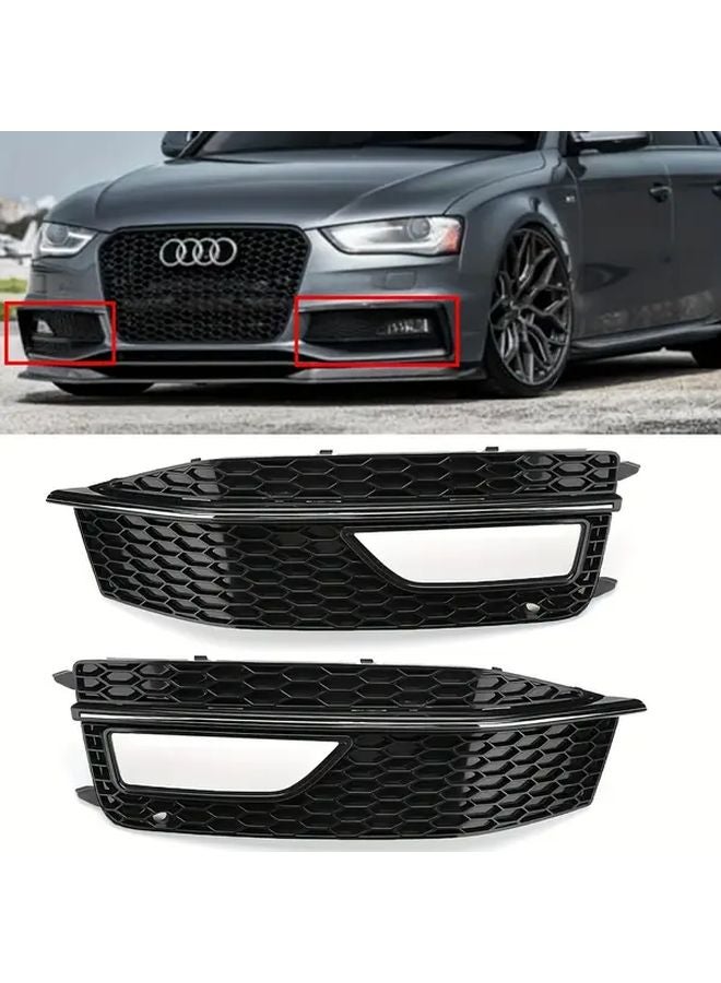 Audi A4 B8 S Line S4 Front Bumper Lower Fog Light Grille Pair Gloss Black With Chrome - Image 3